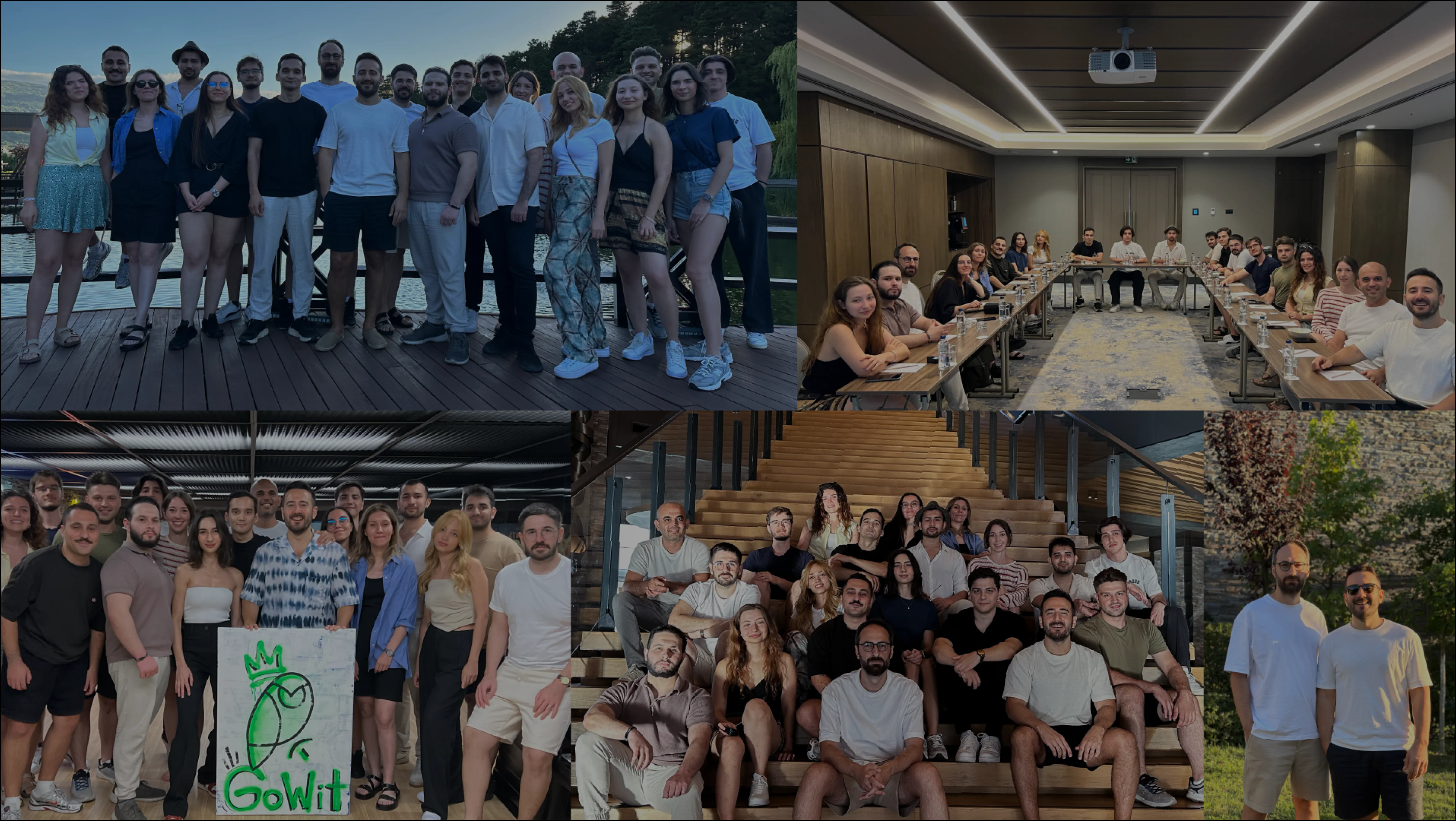 GoWit team in various settings - outdoor gatherings, meetings, and team activities